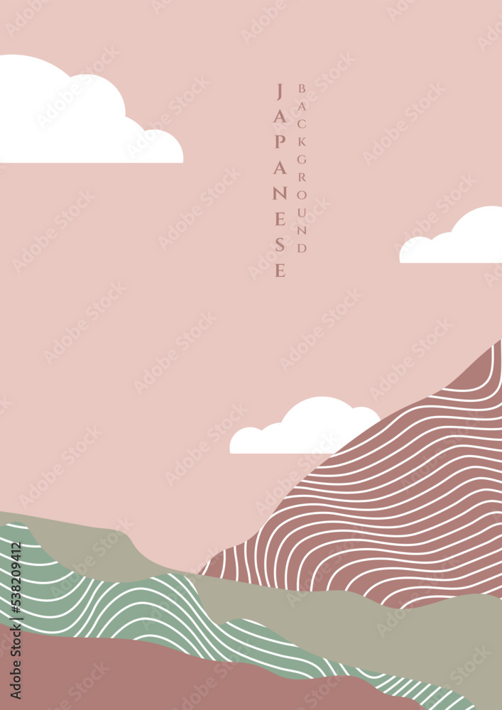 Aufkleber japanese poster background with line wave pattern vector. abstract template with geometric pattern. 