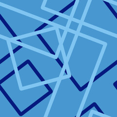 Abstract seamless pattern of randomly arranged overlapping transparent rectangles,squares outlineof blue tones on azure background.Layering effect.For fashion fabrics,clothes,home decor,card,templates
