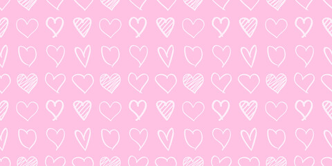 Hand drawn colored background with hearts. Seamless trendy wallpaper on surface. Abstract texture with love signs. Lovely pattern. Print for banner, flyer or poster. Colorful illustration