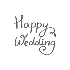 Obraz premium Happy Wedding Calligraphy retro Hand written Typography Black script text lettering and phrase isolated on the White background