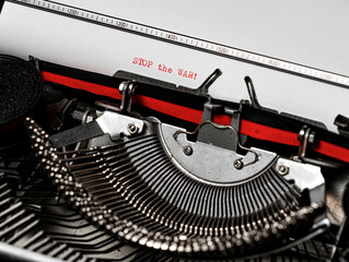 Stop the war in Ukraine. Typed on a vintage typewriter.