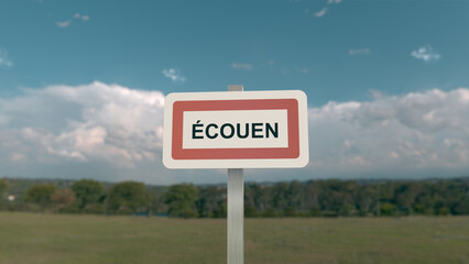 Panneau de la ville de Écouen. Entrée dans la municipalité.