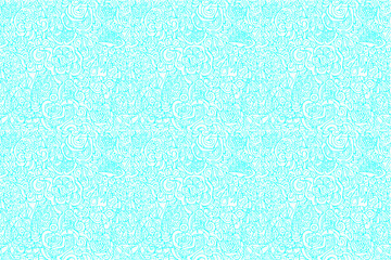 Seamless vector line art pattern made of blooming flowers, light blue coloring book line art style