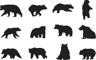 A vector silhouette collection of Bears for artwork compositions.