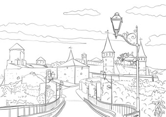 sketch of the castle< coloring page 