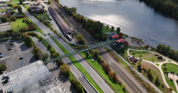 Early afternoon autumn aerial video of the City of Amsterdam New York, USA.
