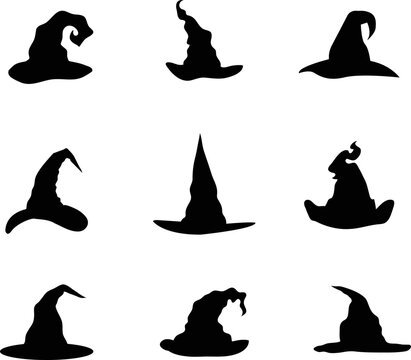 A vector collection of witch hats trees for artwork compositions.