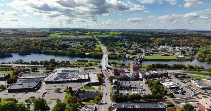Early afternoon autumn aerial video of the City of Amsterdam New York, USA.
