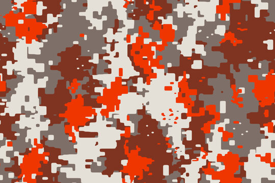 Full Seamless Red Digital Camouflage Texture Pattern. Usable For Jacket Pants Shirt And Shorts. Army Textile Fabric Print. Geometric Military Camo. Vector Illustration.