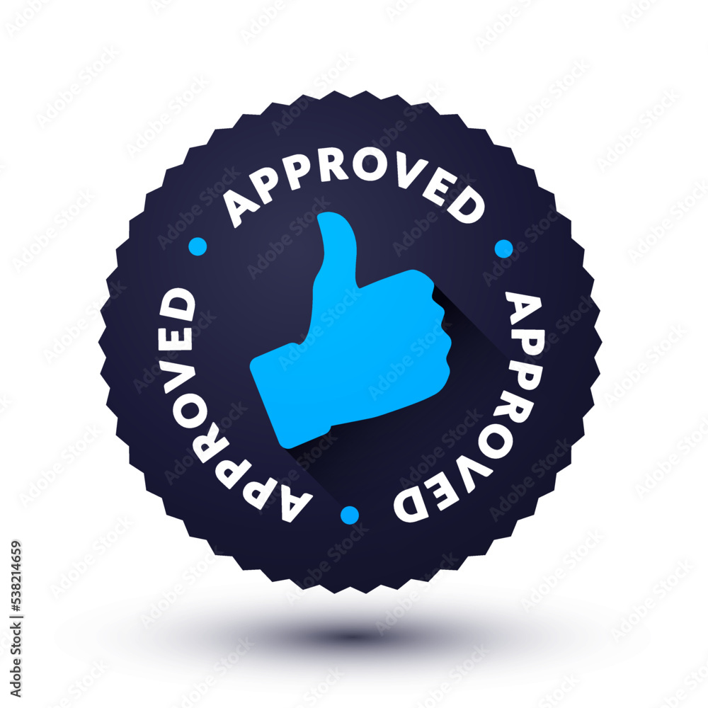 Poster button with thumbs up icon and text approved
