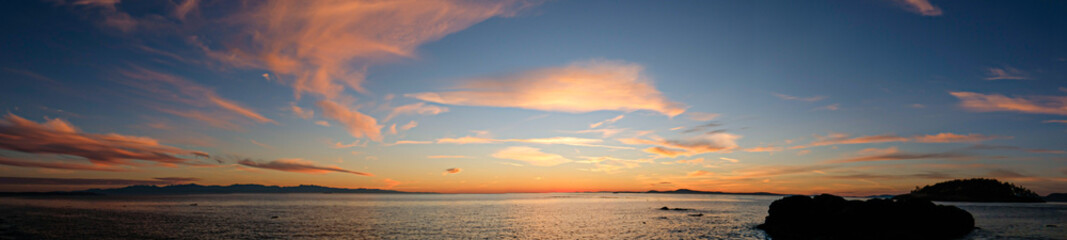 Sunset over blue water