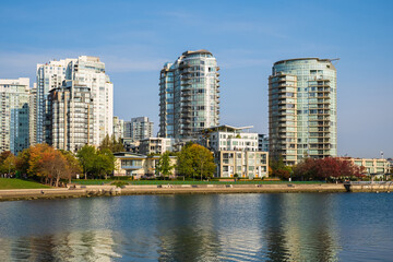 Beautiful view of Vancouver skyline British Columbia, Canada in sunny autumn day