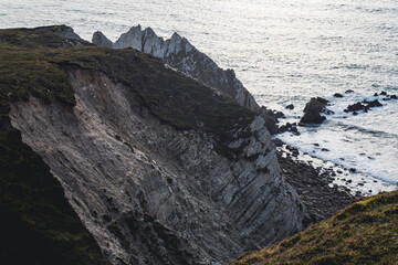 Cliffs and mountain on irish coast, county Mayo, Irish nature landscape.