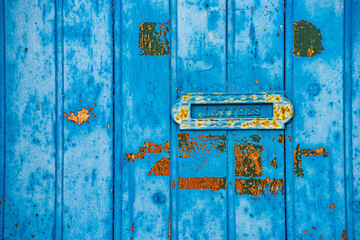 Blue Door with Letterbox in Arles, France.