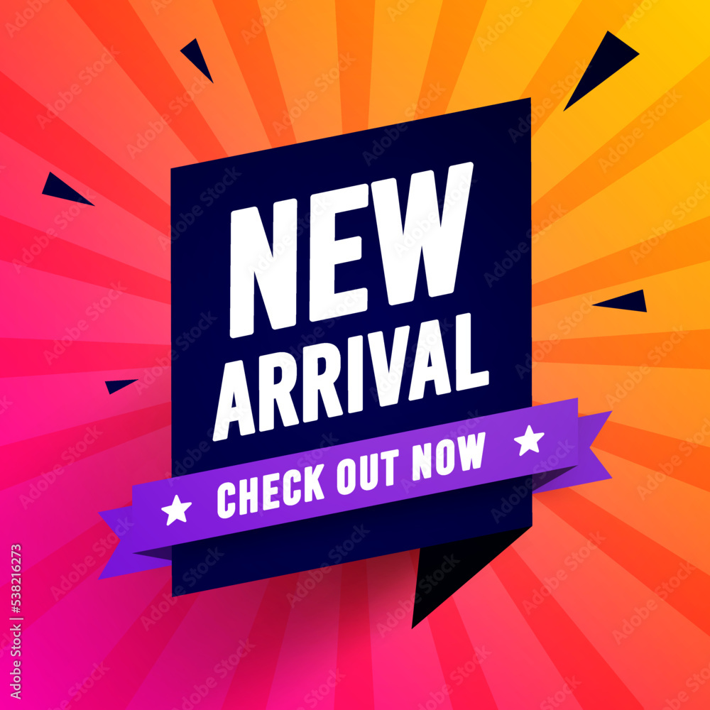 Poster speech bubble with ribbon and text new arrival