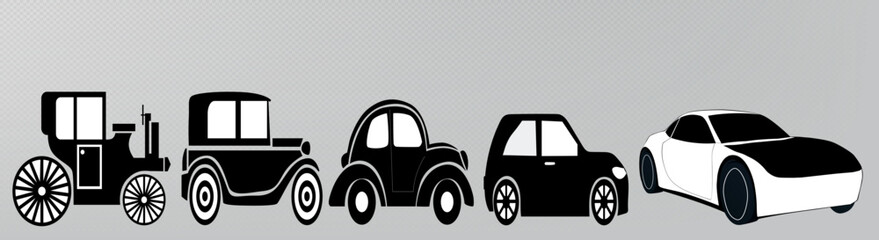 Evolution of car silhouettes in black and white