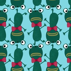 Obraz premium Animals cartoon seamless doodle frogs pattern for wrapping paper and kids clothes print and fabrics