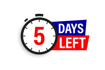 5 days left. Countdown badge. Vector illustration isolated on white background.