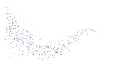 Silver confetti glittering wave. Silverish sparkling. Shiny wavy crumbs. Png.