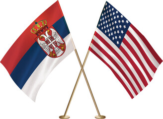 Serbia,US flag together.American,Serbian waving flag together