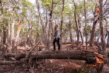 Chica deportista subida en &aacute;rbol en el bosque
