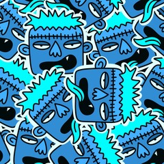 Cartoon Halloween zombies seamless pattern for wrapping paper and kids clothes print and fabrics and linens