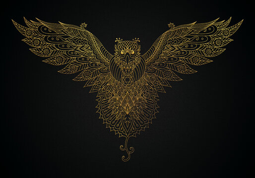 Zentangle golden flying bird art 