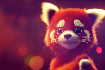 Tiny cute adorable red small panda, intricate details. Cartoon big eyed close up portrait. Soft cinematic lighting, animation style character, anime style, 3d illustration.