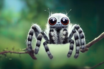 Tiny cute adorable spider, intricate details. Cartoon big eyed close up portrait. Soft cinematic lighting, animation style character, anime style, 3d illustration.