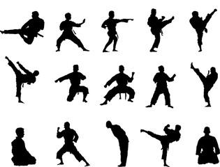 A vector collection of martial arts silhouettes for artwork compositions