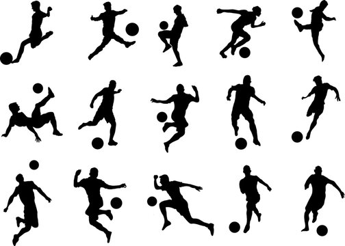 A vector collection of footballer silhouettes for artwork compositions