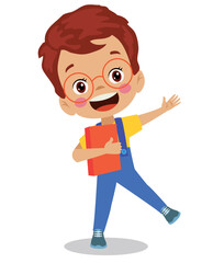 cute happy boy student holding book