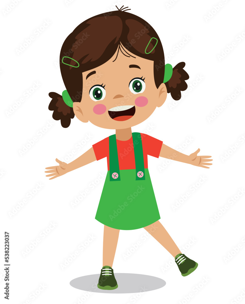 Wall mural cute happy schoolgirl with green dress