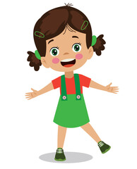 cute happy schoolgirl with green dress