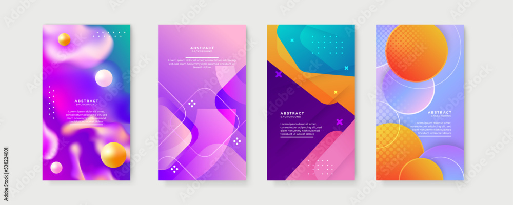 Poster Vector set of colourful social media stories design templates, backgrounds with copy space for text. Trendy editable template for social networks stories, vector illustration. Design for social media.