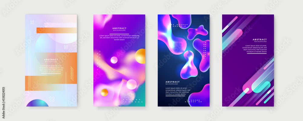 Poster vector set of colourful social media stories design templates, backgrounds with copy space for text.