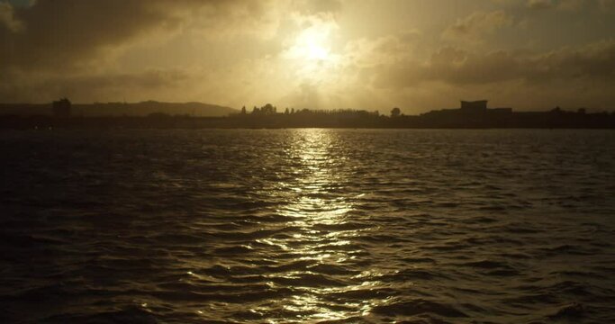 Sunset over the Cardiff Bay | View from the seaside | slow motion 4k footage, 60 fps | 4K, 12 bit video sources: bmd raw