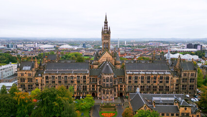 Fototapeta premium University of Glasgow - historic main building from above - aerial view - travel photography