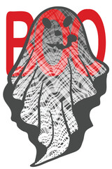 Cute ghost and word boo, vector illustration