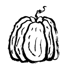 Pumpkin contour, textured dry brush. Vector illustration in doodle style. Hand drawing, sketch. Halloween. Vector illustration of a vegetable for icons, logos, posters. Minimalism