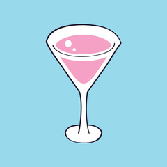 Pink martini vermouth cocktail glass vector illustration