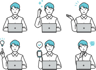 ノートパソコンを操作するエンジニアのシンプルタッチの男性セット