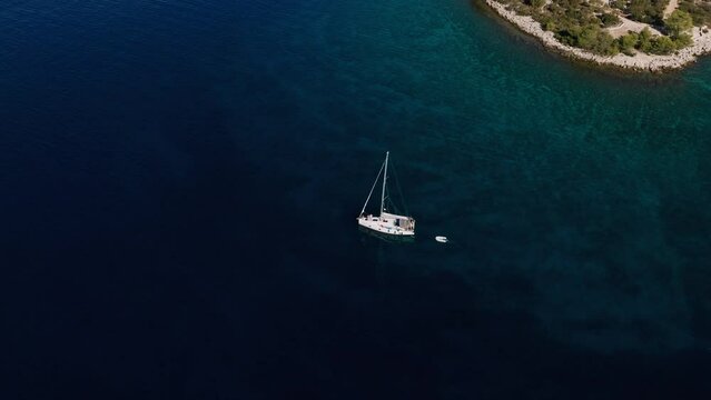 Aerial shot of sailboat in South Croatia, luxury yacht