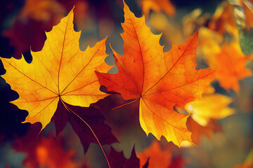 Naklejka na ściany i meble Autumn Season Fall Leaves, Made by AI, Artificial Intelligence