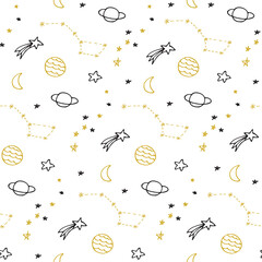 Happy Birthday doodle vector seamless pattern.