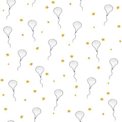 Happy Birthday doodle balloons vector seamless pattern.