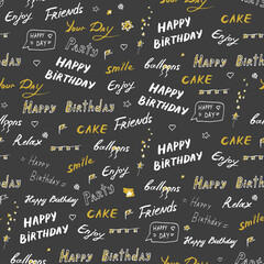 Happy Birthday doodle vector seamless pattern.
