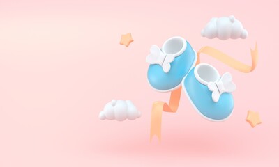 Blue Newborn Shoes. 3D Illustration