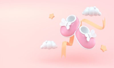 Pink Newborn Shoes. 3D Illustration