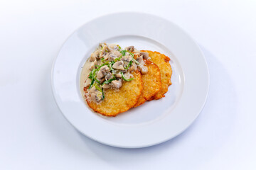 potato pancakes with mushrooms and herbs